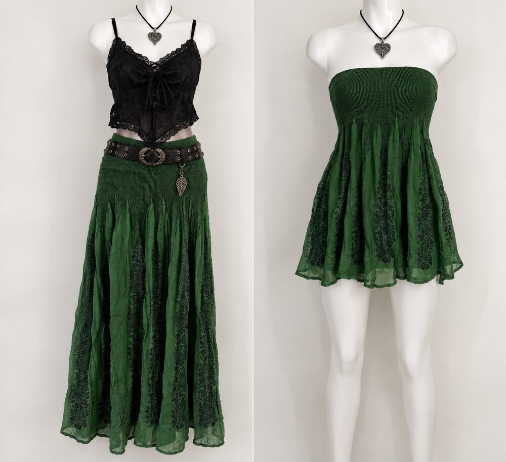 Convertible Smocked Dress Maxi Skirt Homecoming Dress Whimsigoth Fairycore OS